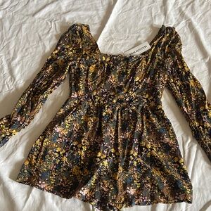 Urban Outfitters Multicolor Floral Long Sleeve Playsuit